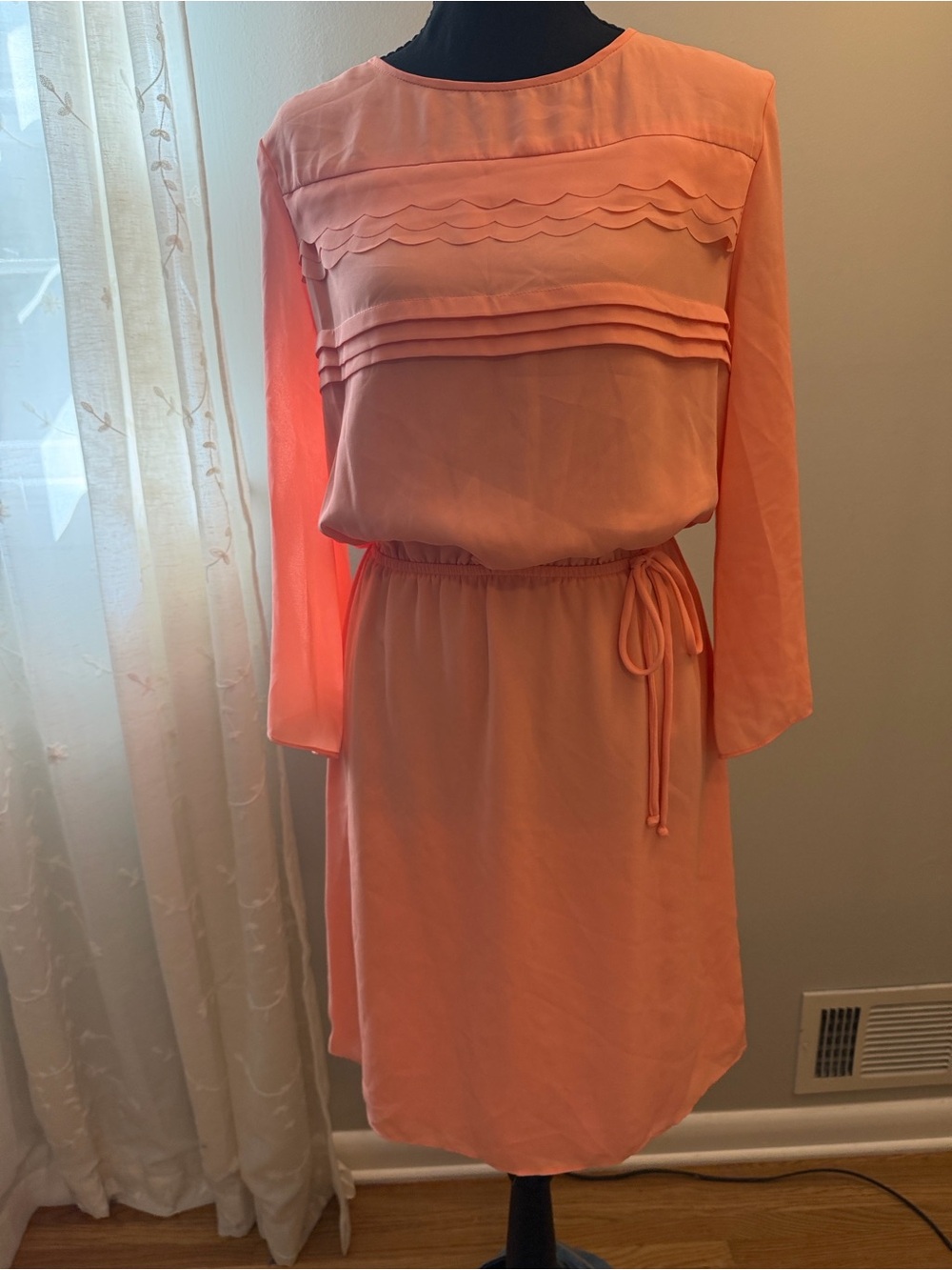 Gabby Skye Coral Peach Long Sleeve Tie-Waist Dress